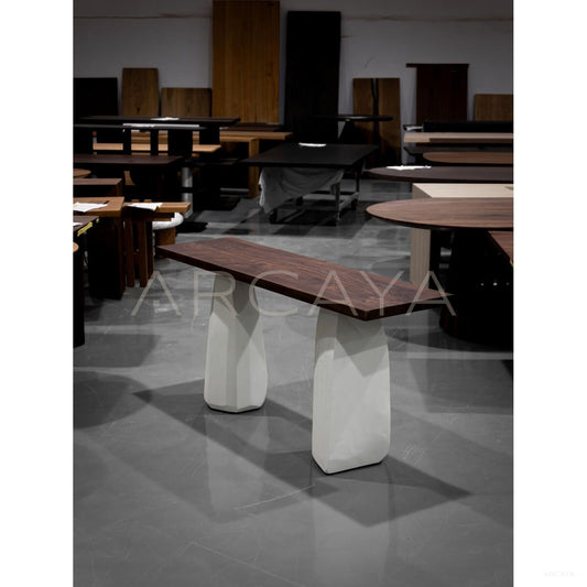 Black Walnut Microcement Base Long Table - scene
