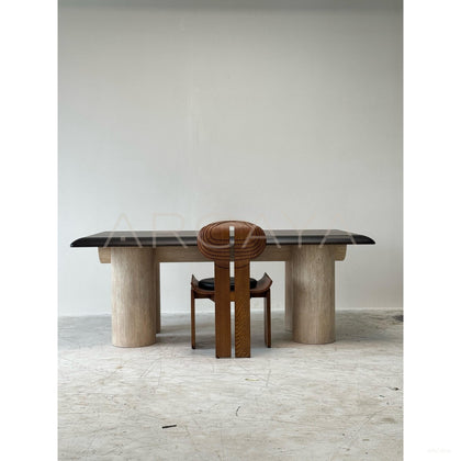 Custom Travertine Wood Dining Table - scene