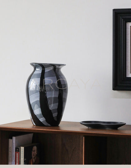 Black Grey Striped Glass Vase - scene