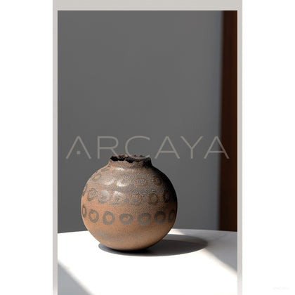 Dadan Hand Painted Terracotta Ring Vase - scene