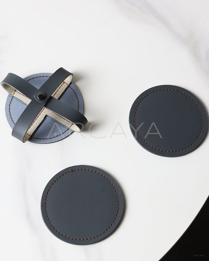 Leather Coaster Set With Holder - scene