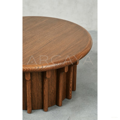 Oak Vertical Ridge Round Coffee Table - scene