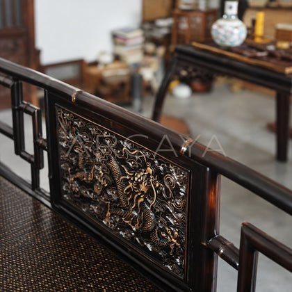 Carved Purple Bamboo Luohan Daybed - scene