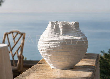 Plain White Layered Pleat Ceramic Vase - scene