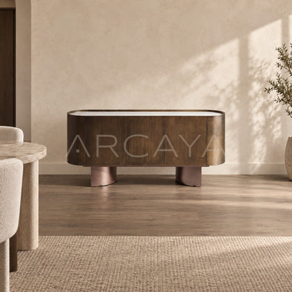 Italian Bronze Metal Stone Curved Sideboard - scene