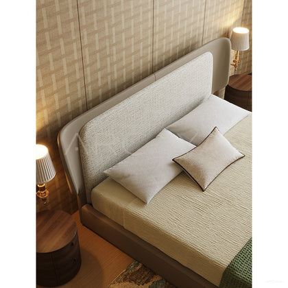 Leather Fabric Italian Wide Headboard Bed - scene