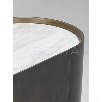 Italian Bronze Metal Stone Curved Sideboard - scene