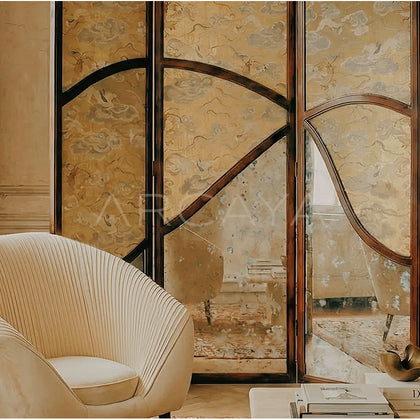 Gold Leaf Walnut Folding Screen - scene
