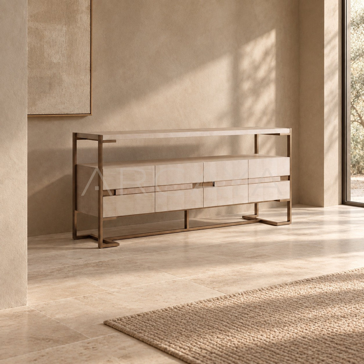 Italian Veneer Metal Frame Tv Stand in detail