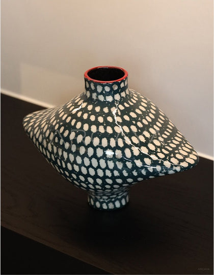 Dadan Hand Painted Checkered Vase Living Room - scene