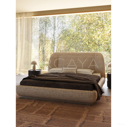 Minimalist Curved Embrace Linen Bed - scene