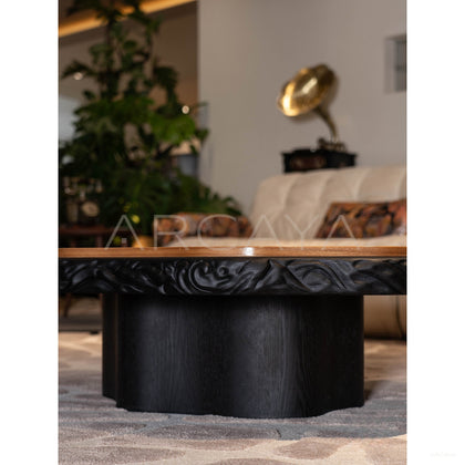 Mother Of Pearl Inlaid Ash Carved Coffee Table - scene