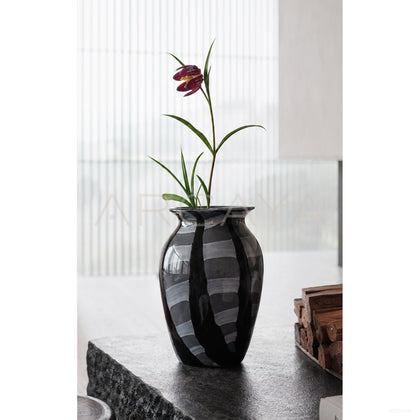 Black Grey Striped Glass Vase - scene
