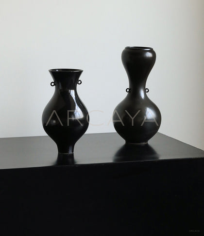 Wabi Sabi Black Double Ear Ceramic Vase - scene