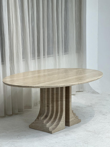 Travertine Slim Oval Dining Table - scene