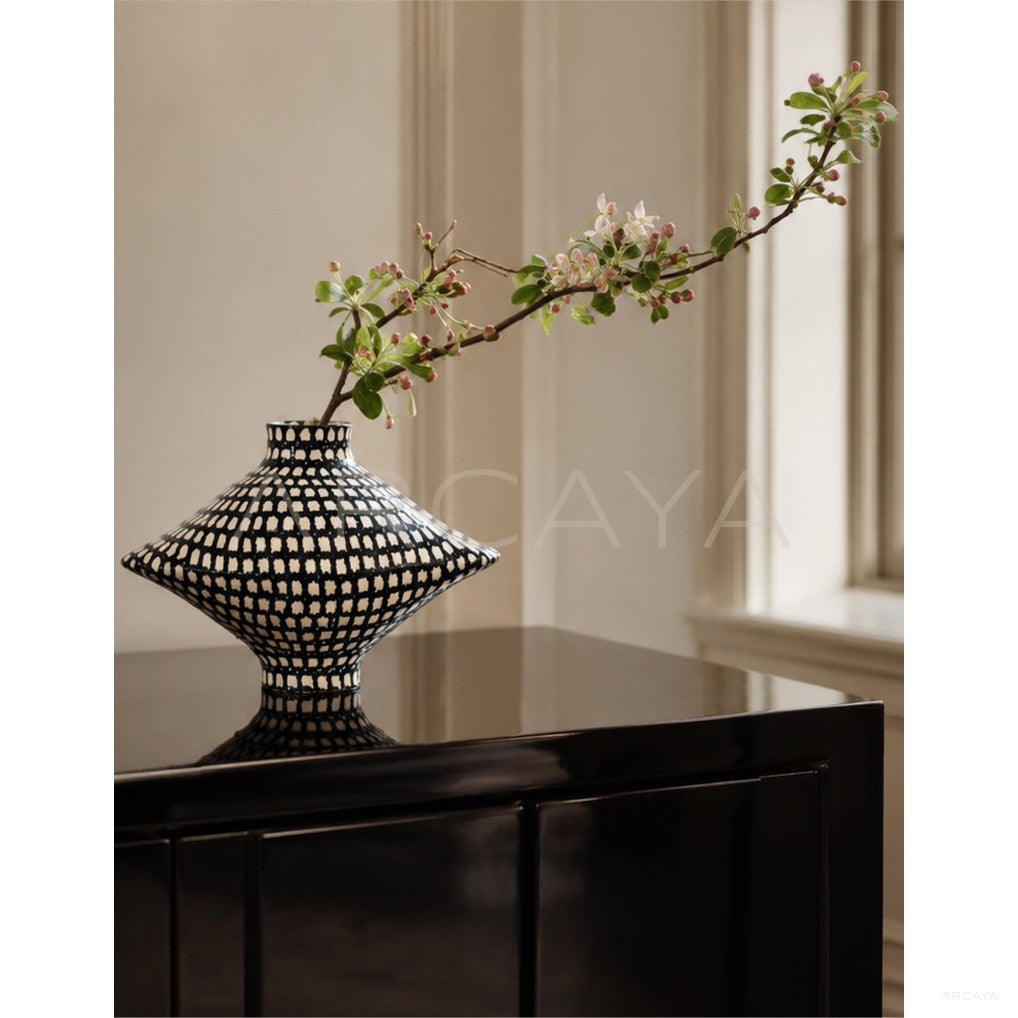 Hand Painted Checkered Vase Bedroom in detail