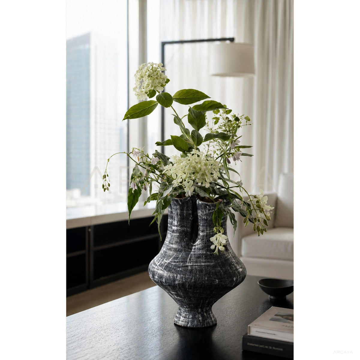 Three Neck Ceramic Vase in detail