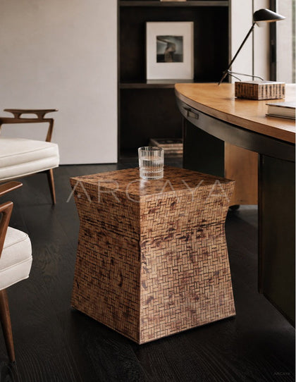 Vintage Woven Bamboo Side Table - scene