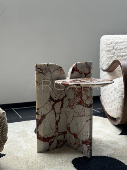 Red Veined Marble Geometric Side Table - scene