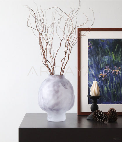 Mist Rock Ribbed Frosted Glass Vase - scene