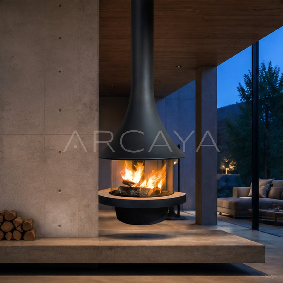 Tyreek Hanging Fireplace in detail