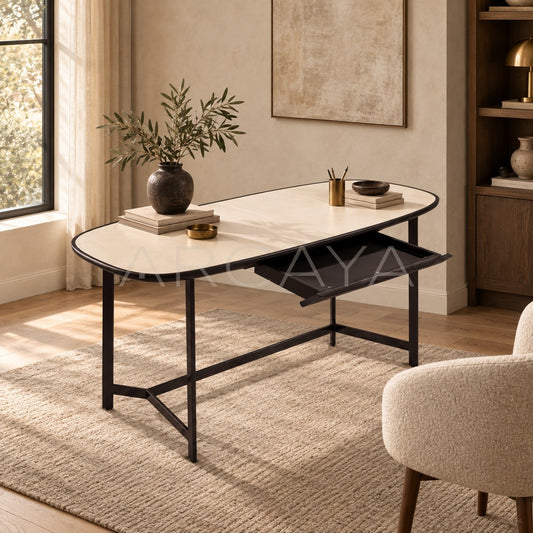 Italian Minimalist Leather Top Curved Desk - scene