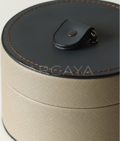 Leather Round Jewelry Storage Box - scene