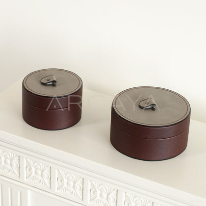 Vintage Brown Leather Storage Box - main