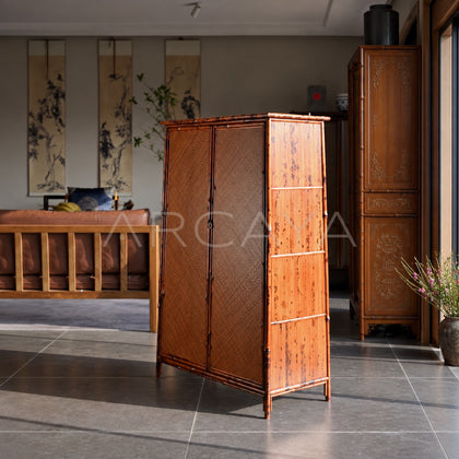 Bamboo Woven Double Door Tall Cabinet - scene