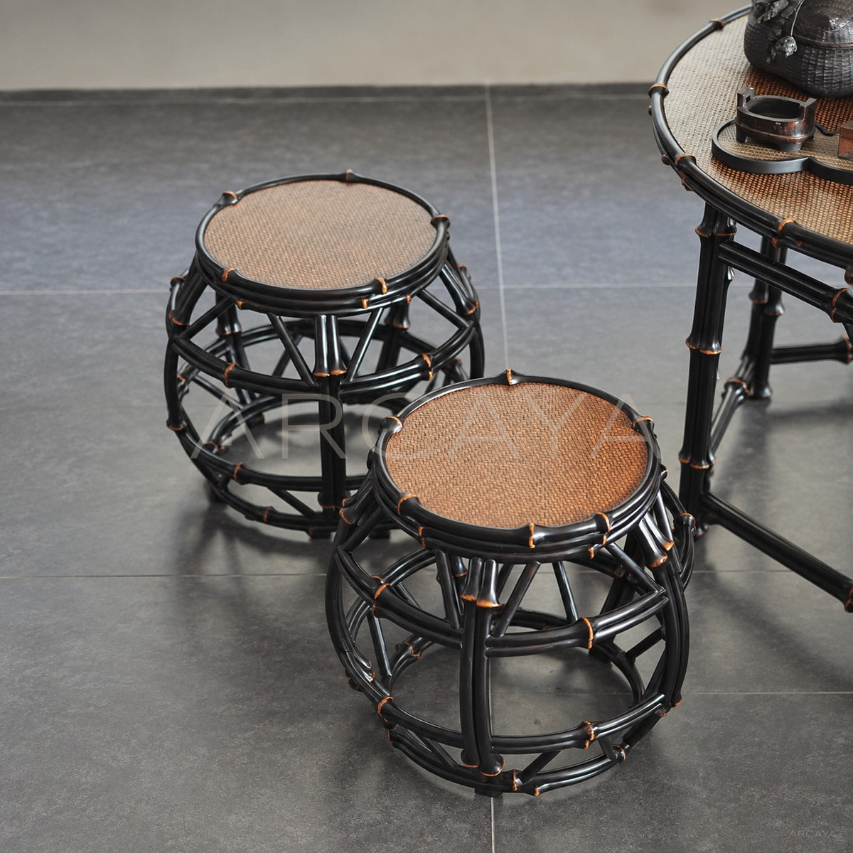 Round Bamboo Drum Stool in detail
