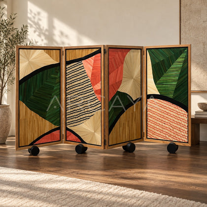 Handmade Straw Marquetry Folding Screen - main
