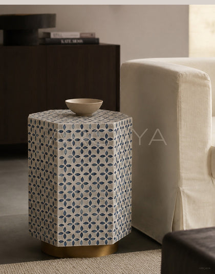 Natural Shell Inlay Hexagonal Side Table - scene