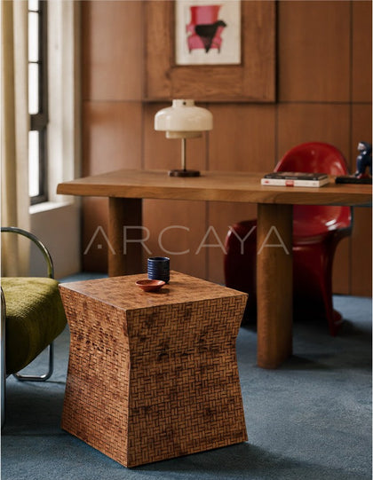 Vintage Woven Bamboo Side Table - scene