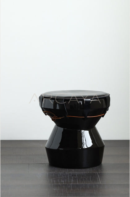 Black Gold Leather Art Drum Stool - scene
