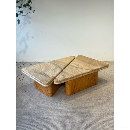 Gia Travertine Poplar Burl Coffee Table - scene