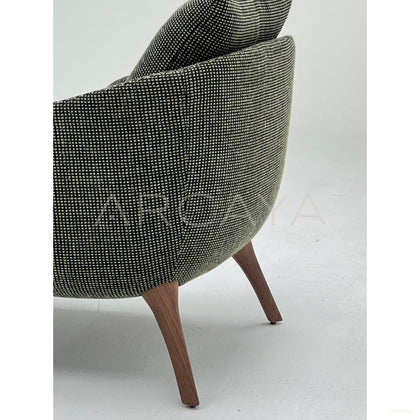Green Dot Weave Walnut Leg Lounge Chair - scene