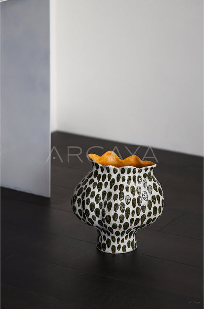 Polka Dot Textured Ceramic Vase - scene