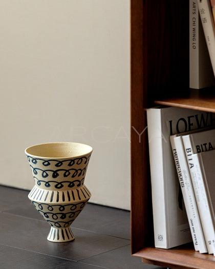 Dadan Hand Painted Blue Tiered Vase - scene