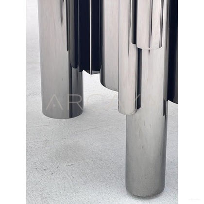 Multi Column Mirror Grey Glass Round Table - scene
