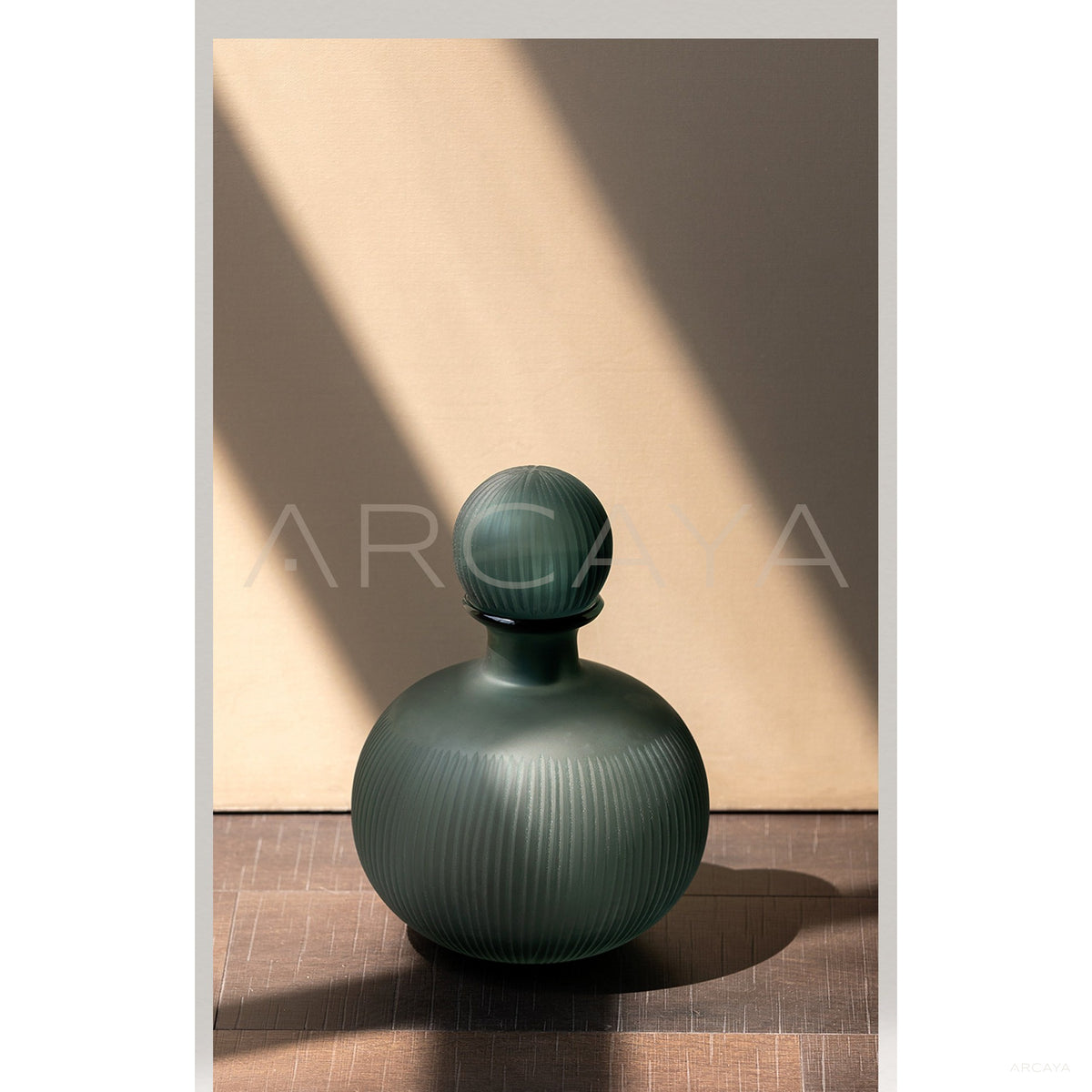 Vintage Mist Blue Ribbed Frosted Glass Vase in detail