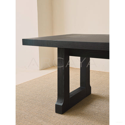 Old Money Oak Matte Black Brushed Long Dining Table - scene