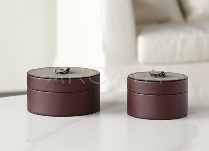 Vintage Brown Leather Storage Box - scene