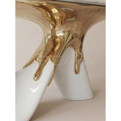 Flowing Gold Leg White Marble Table - scene