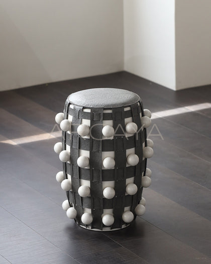 Brown White Textured Art Drum Stool - scene