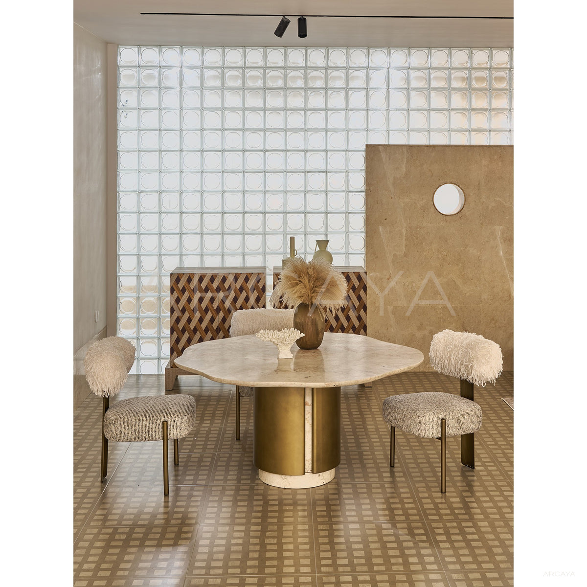 Four Seasons Pink Jade Dining Table in detail