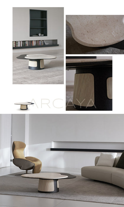 Italian Irregular Cloud Travertine Coffee Table - scene