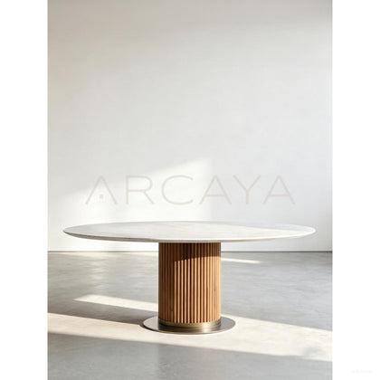 Marble Solid Wood Round Table - scene