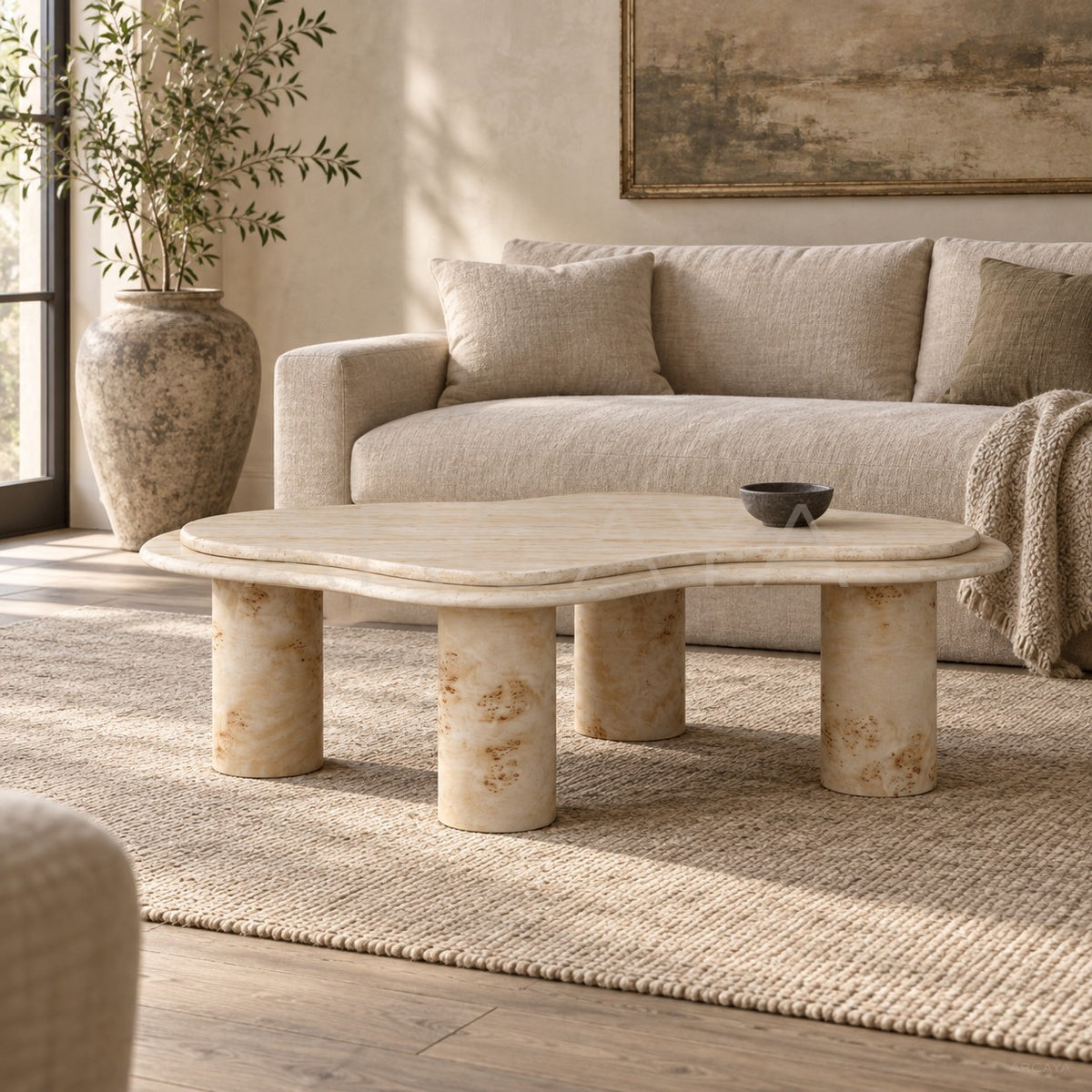 Aston Shiqi Geometric Stone Coffee Table in detail