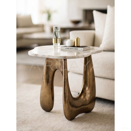 Gilded Sculpture Marble Side Table - scene