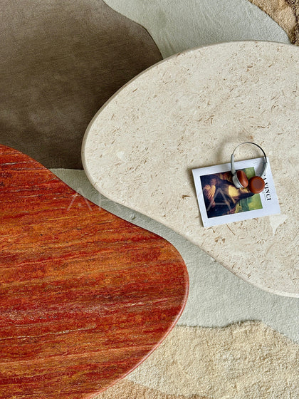 Walnut Travertine Curve Coffee Table - detail